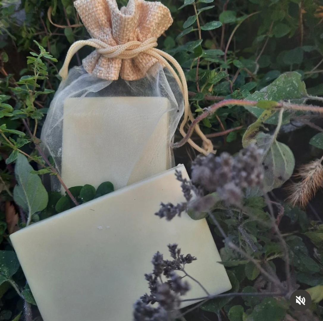 Handmade herbal soap bar with fresh mint